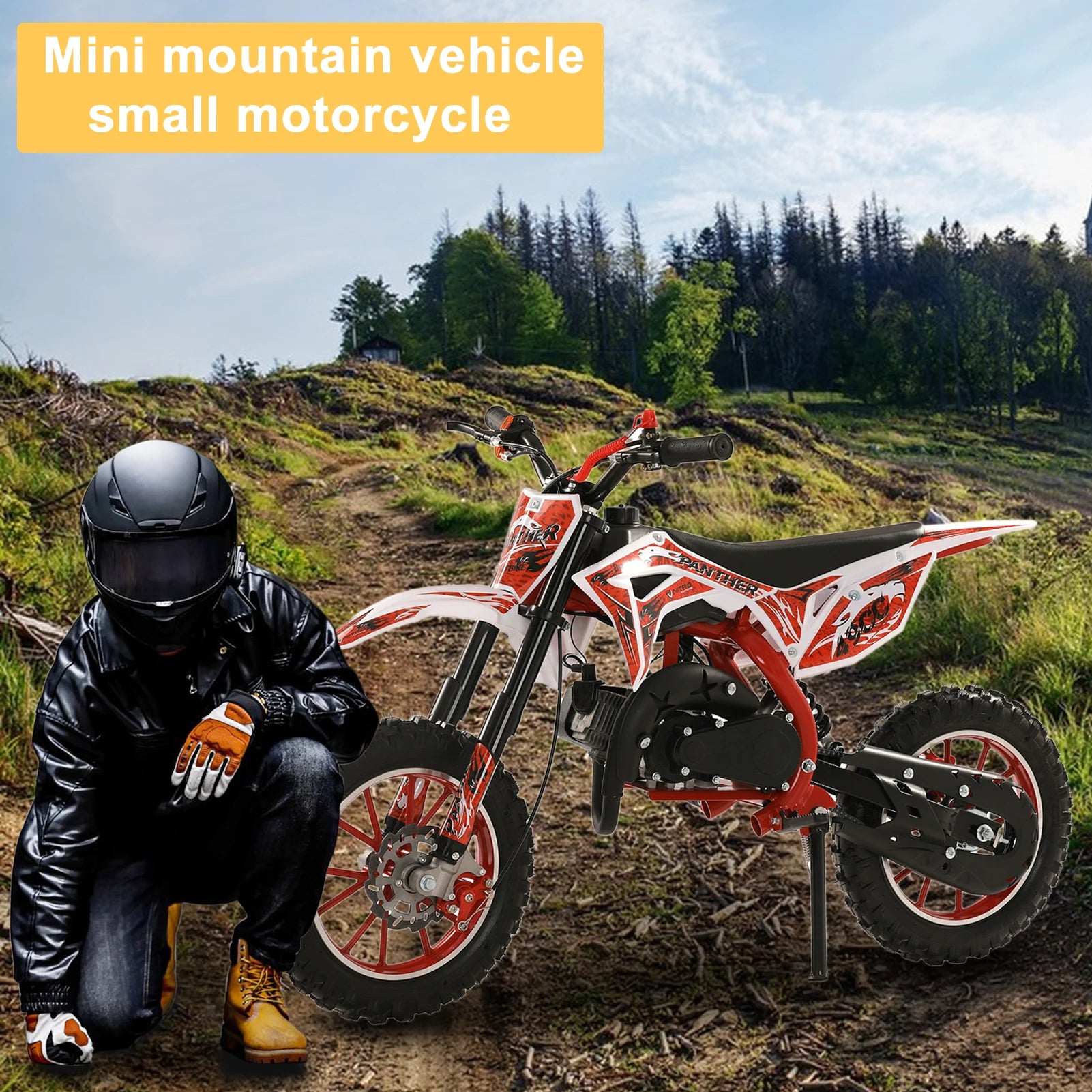 49cc 2-Stroke Gas Power Kids Dirt Bike, Mountain Motocross, Off Road Mini Motorcycle with Front Rear Disc Brakes,Max Speed 25MPH