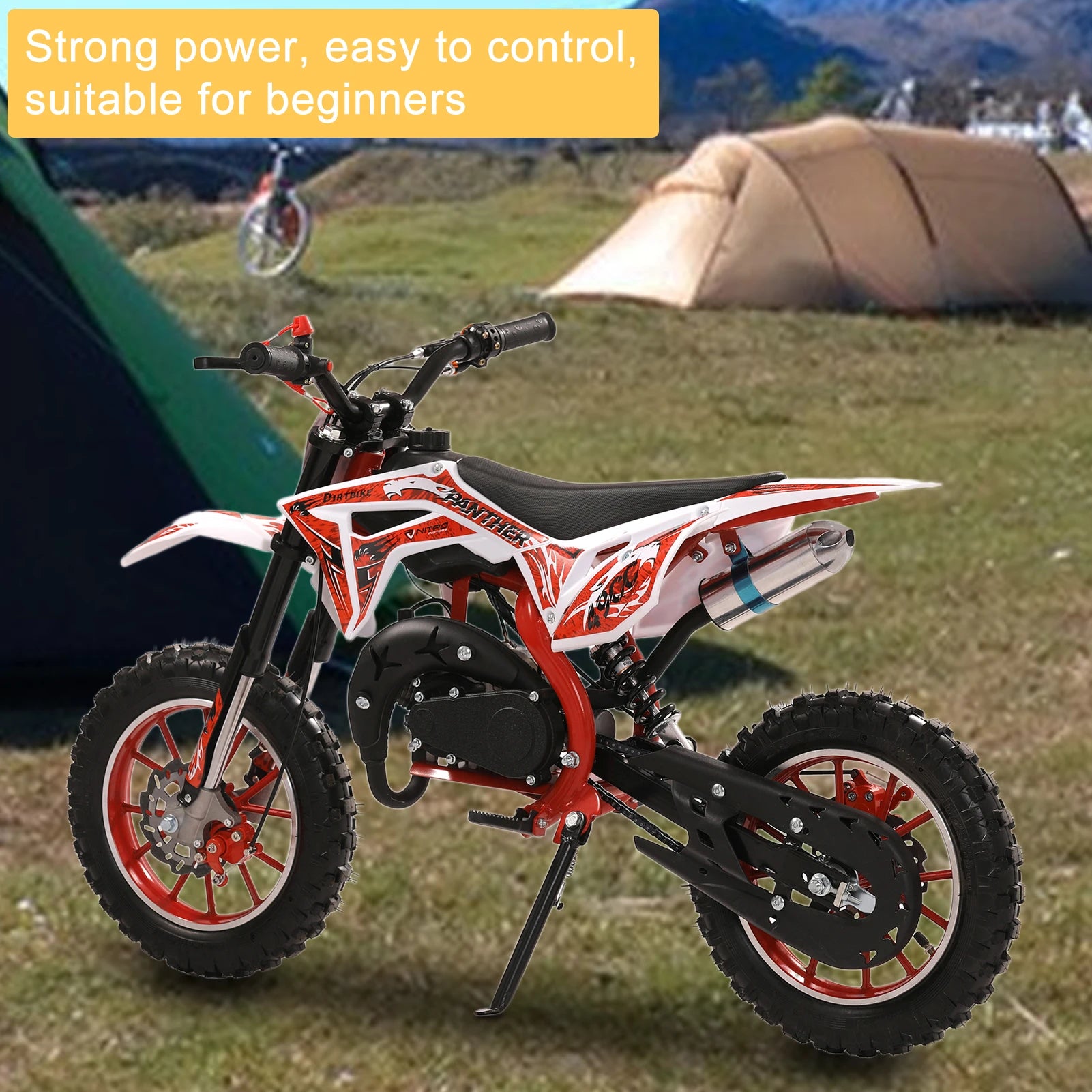 49cc 2-Stroke Gas Power Kids Dirt Bike, Mountain Motocross, Off Road Mini Motorcycle with Front Rear Disc Brakes,Max Speed 25MPH