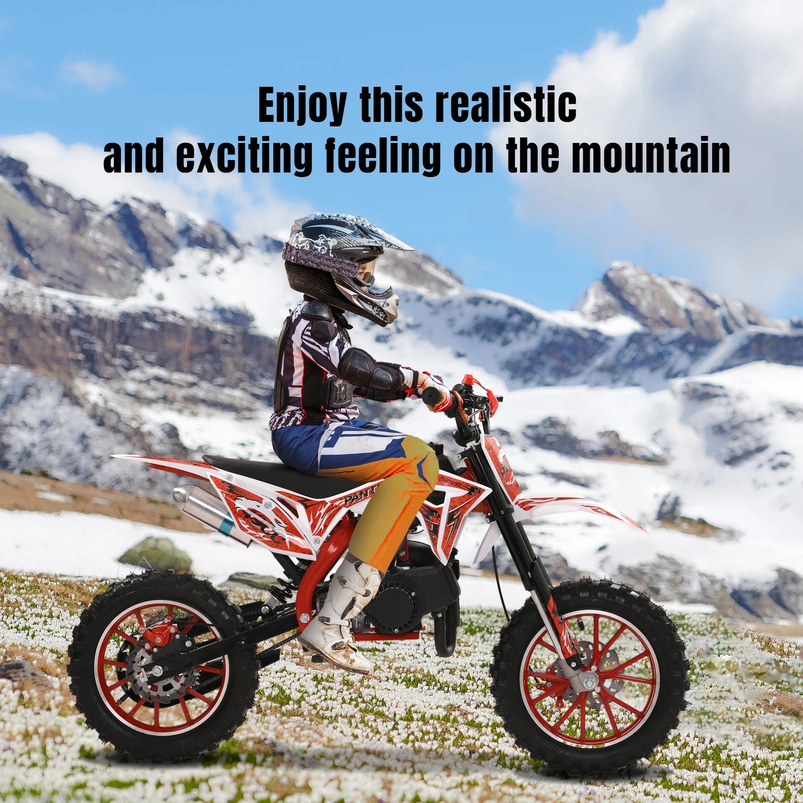 49cc 2-Stroke Gas Power Kids Dirt Bike, Mountain Motocross, Off Road Mini Motorcycle with Front Rear Disc Brakes,Max Speed 25MPH