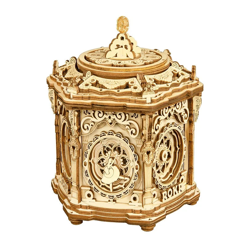 Robotime Rokr DIY 3D Starry Night Wooden Model Building Kit 84pcs Rotatable Assembly Music Box Educational Toy for Kids Adults