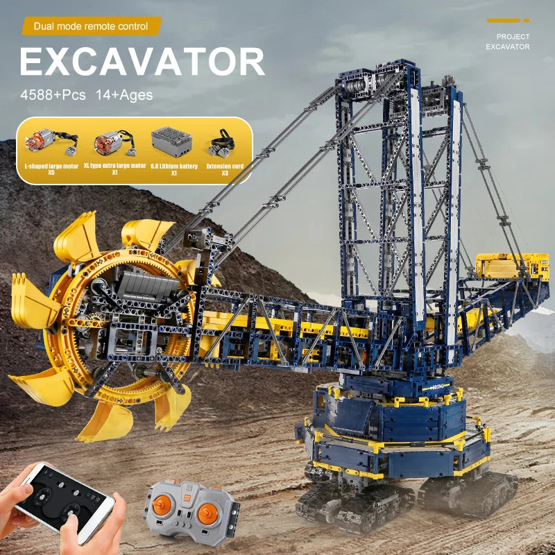MOULD KING 17006 Technical Bucket Wheel Excavator Building Blocks Remote Control Truck Bricks Toys For Kids Christmas Gifts