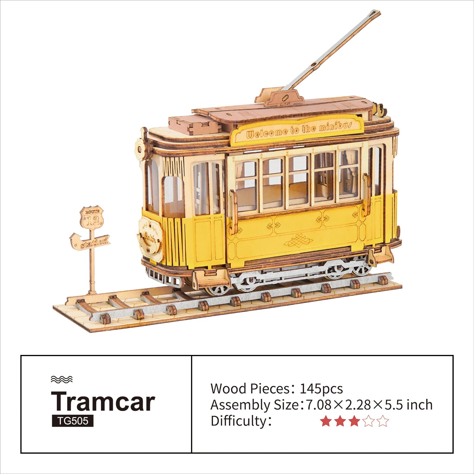 Robotime 3 Kinds DIY 3D Transportation Wooden Model Building Kits Vintage Car Tramcar Carriage Toy Gift for Children Adult
