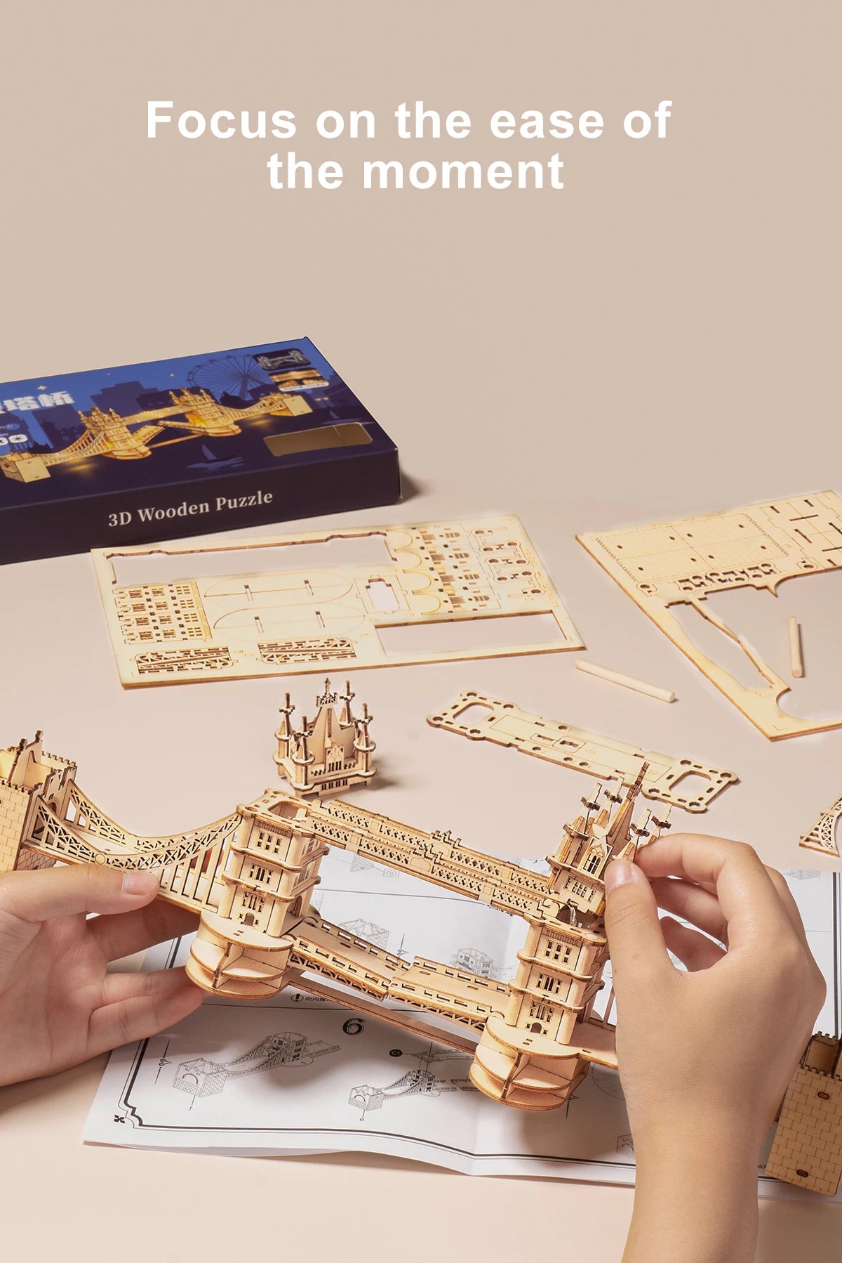 Robotime Rolife DIY 3D Tower Bridge Big Ben Famous Building Wooden Puzzle Game Easy Assembly Toy Gift for Children Teen Adult