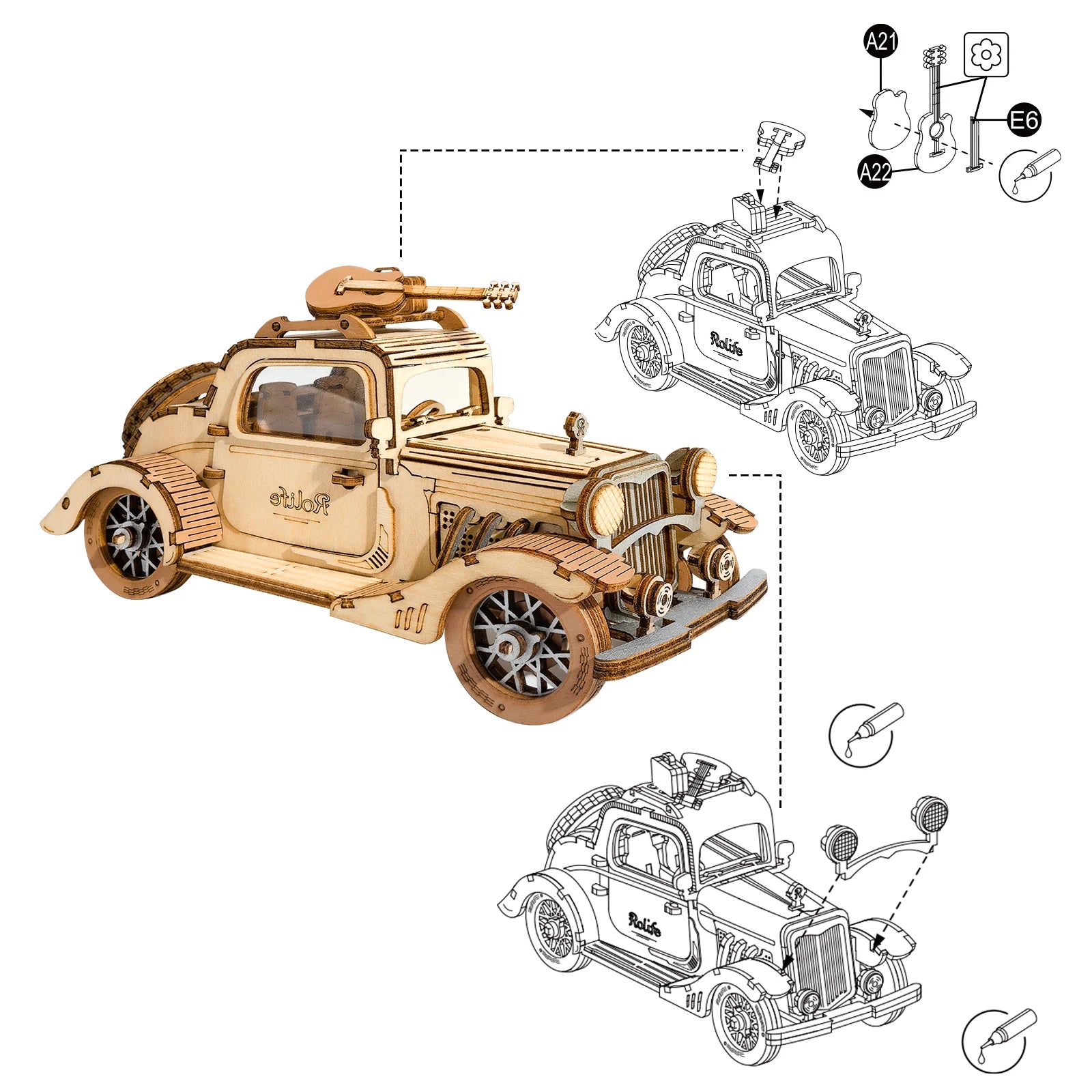 Robotime 3 Kinds DIY 3D Transportation Wooden Model Building Kits Vintage Car Tramcar Carriage Toy Gift for Children Adult