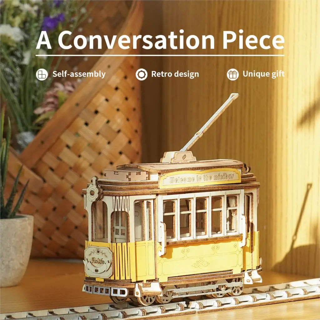 Robotime 3 Kinds DIY 3D Transportation Wooden Model Building Kits Vintage Car Tramcar Carriage Toy Gift for Children Adult