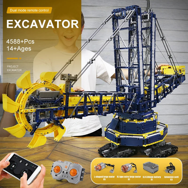 MOULD KING 17006 Technical Bucket Wheel Excavator Building Blocks Remote Control Truck Bricks Toys For Kids Christmas Gifts