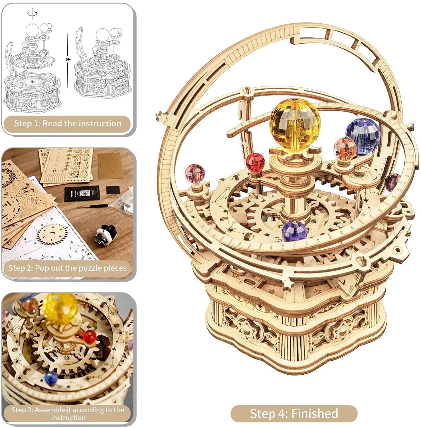 Robotime Rokr DIY 3D Starry Night Wooden Model Building Kit 84pcs Rotatable Assembly Music Box Educational Toy for Kids Adults