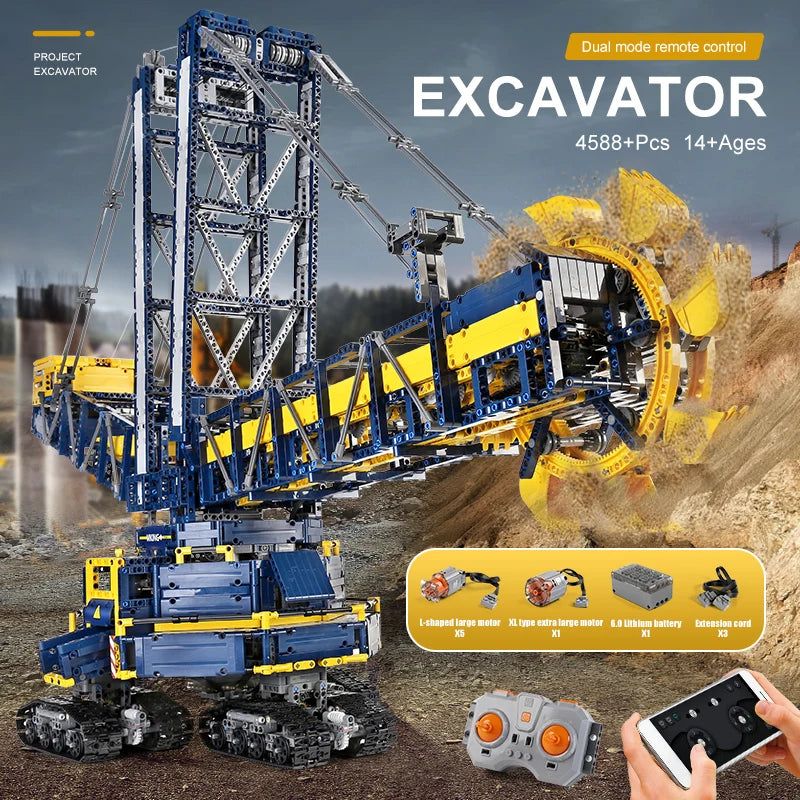 MOULD KING 17006 Technical Bucket Wheel Excavator Building Blocks Remote Control Truck Bricks Toys For Kids Christmas Gifts