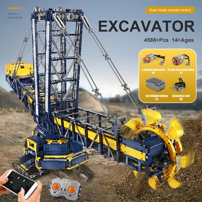 MOULD KING 17006 Technical Bucket Wheel Excavator Building Blocks Remote Control Truck Bricks Toys For Kids Christmas Gifts
