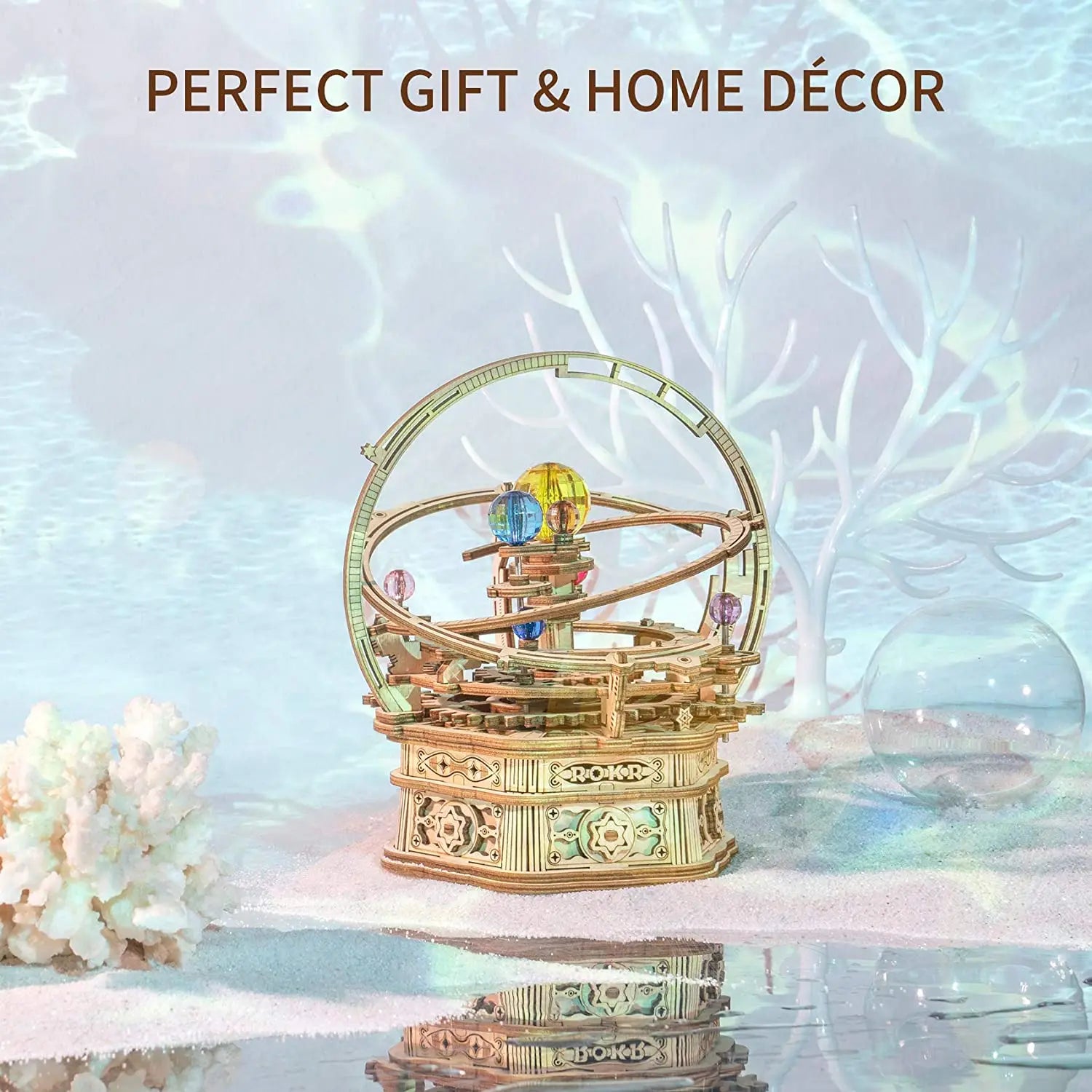Robotime Rokr DIY 3D Starry Night Wooden Model Building Kit 84pcs Rotatable Assembly Music Box Educational Toy for Kids Adults