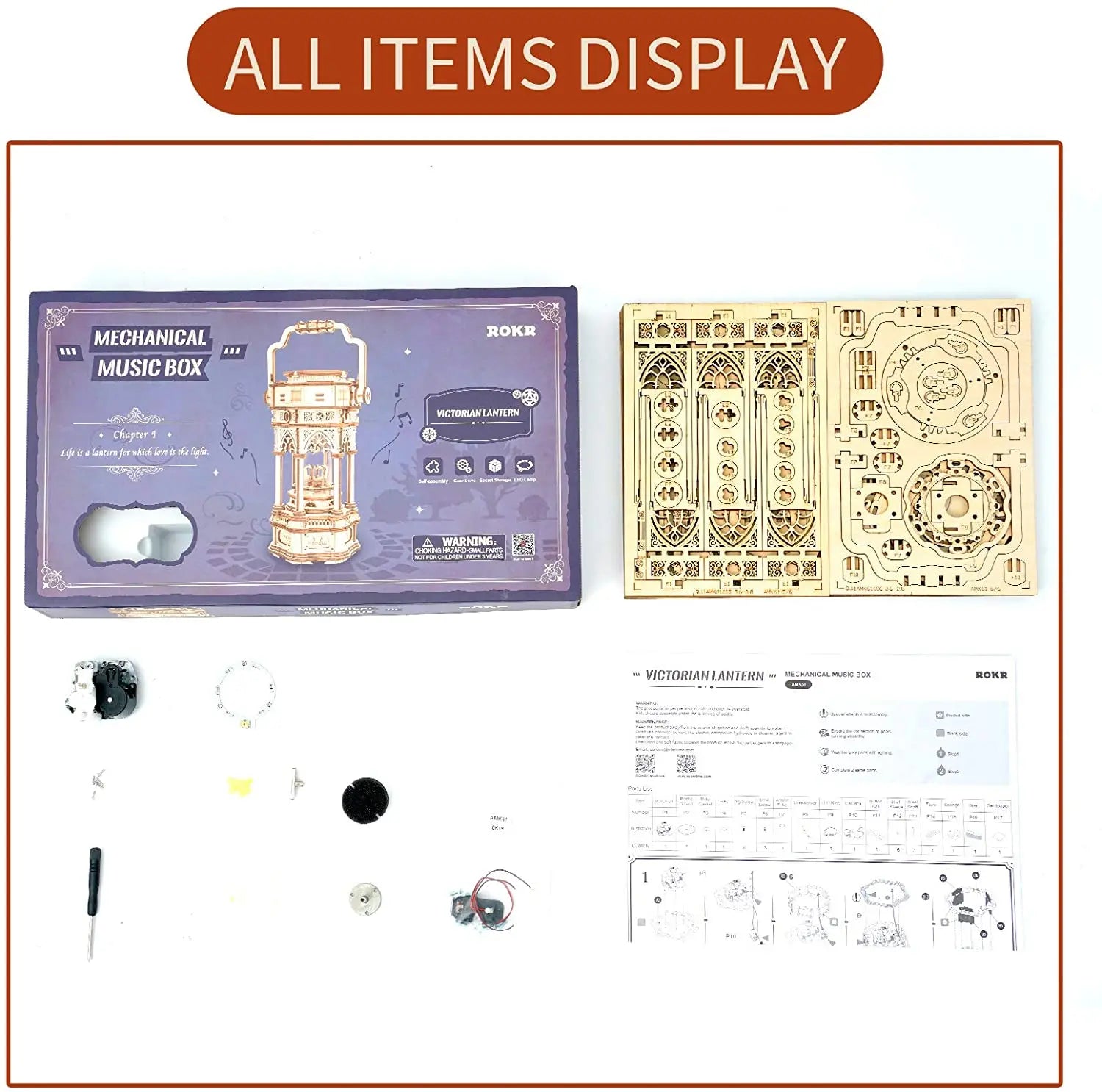 Robotime Rokr DIY 3D Starry Night Wooden Model Building Kit 84pcs Rotatable Assembly Music Box Educational Toy for Kids Adults