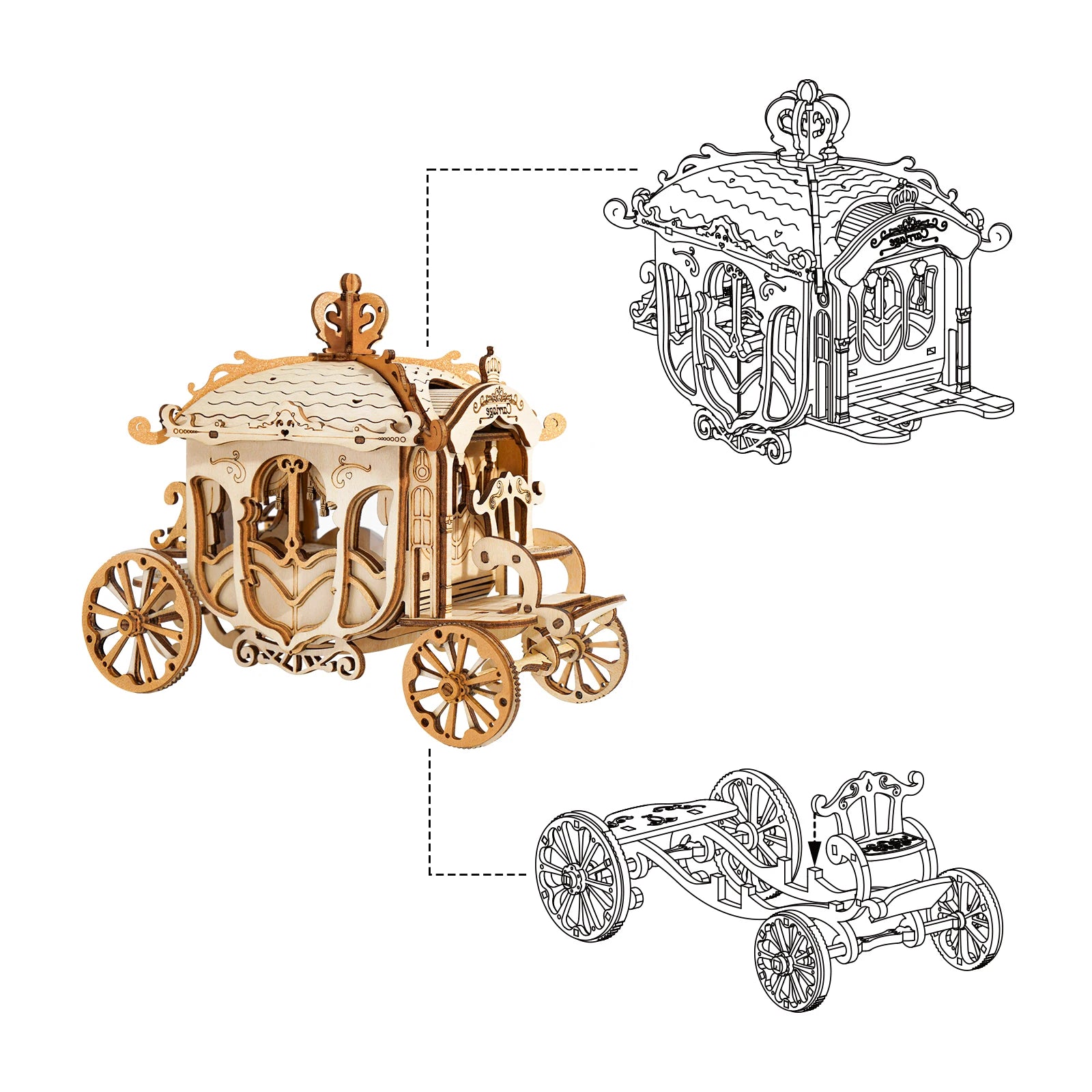 Robotime 3 Kinds DIY 3D Transportation Wooden Model Building Kits Vintage Car Tramcar Carriage Toy Gift for Children Adult