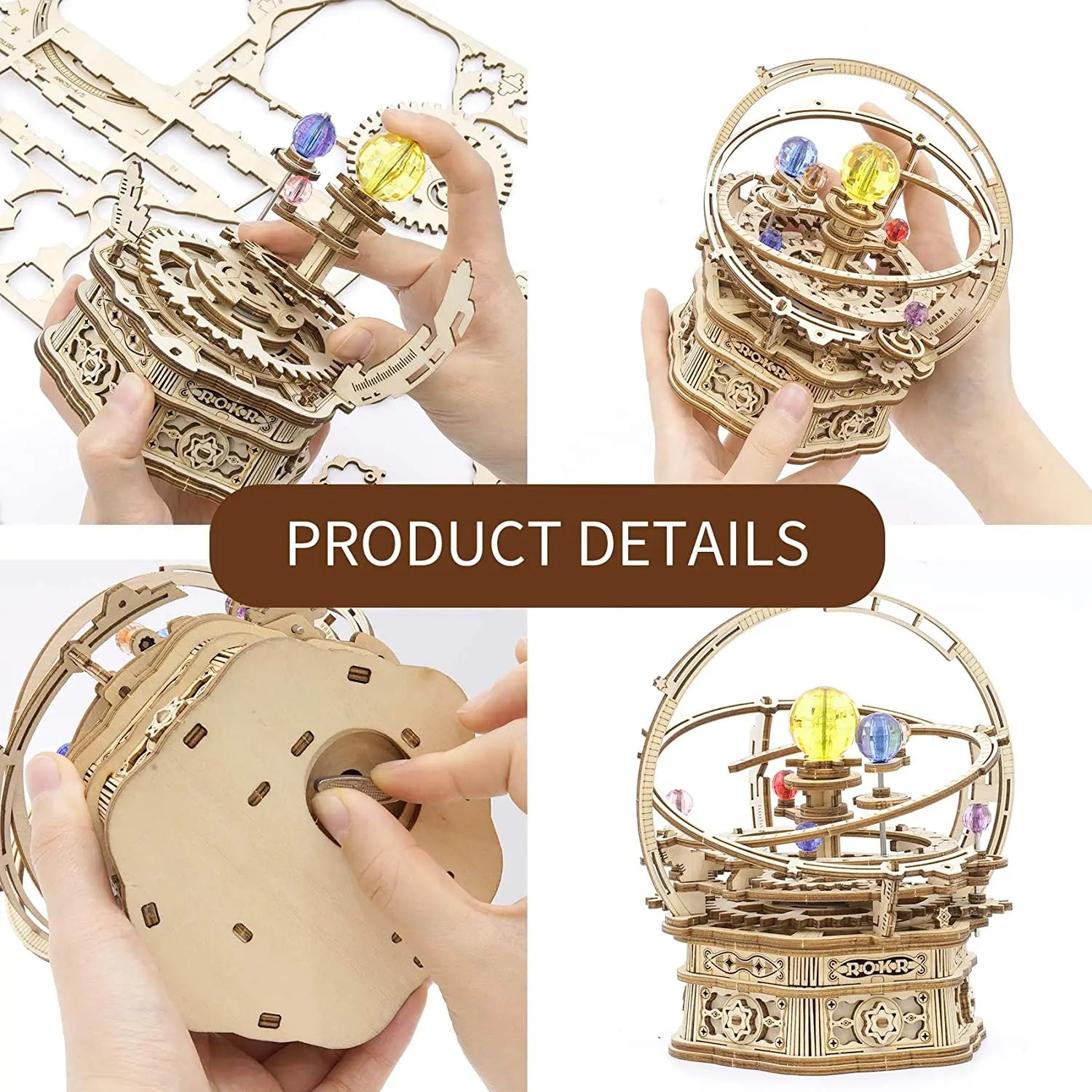 Robotime Rokr DIY 3D Starry Night Wooden Model Building Kit 84pcs Rotatable Assembly Music Box Educational Toy for Kids Adults