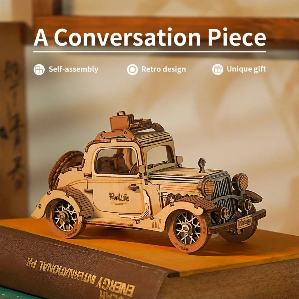 Robotime 3 Kinds DIY 3D Transportation Wooden Model Building Kits Vintage Car Tramcar Carriage Toy Gift for Children Adult