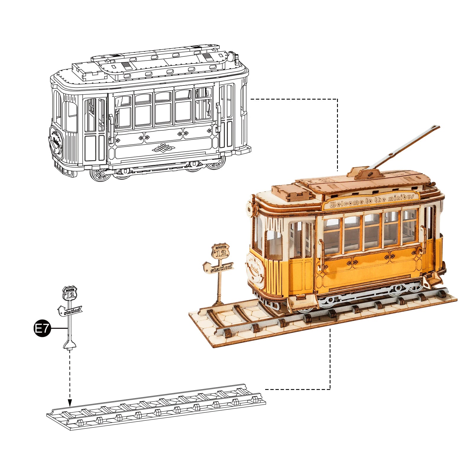 Robotime 3 Kinds DIY 3D Transportation Wooden Model Building Kits Vintage Car Tramcar Carriage Toy Gift for Children Adult