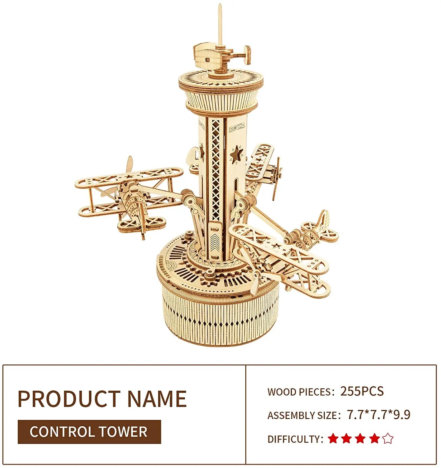 Robotime Rokr DIY 3D Starry Night Wooden Model Building Kit 84pcs Rotatable Assembly Music Box Educational Toy for Kids Adults