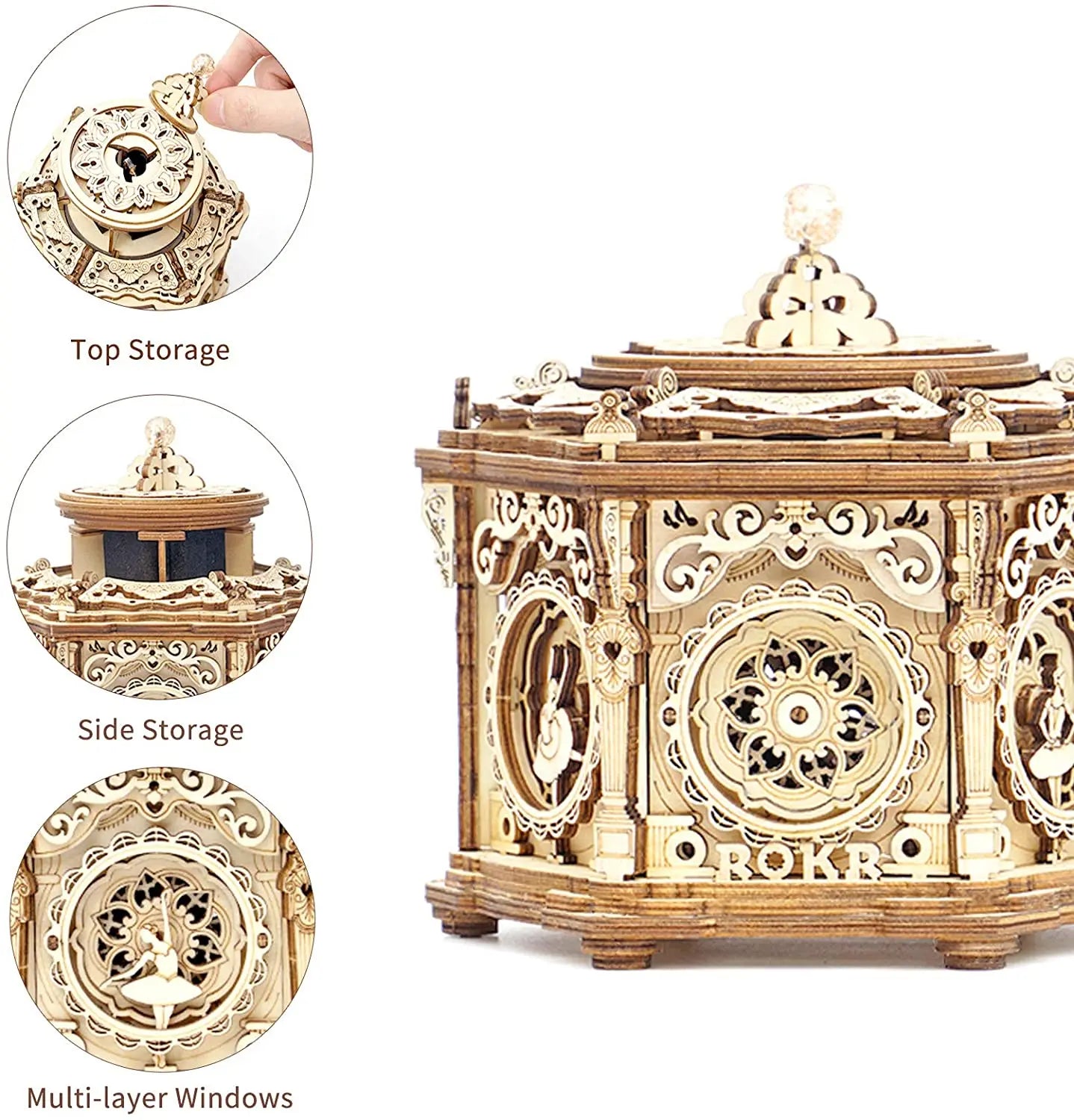 Robotime Rokr DIY 3D Starry Night Wooden Model Building Kit 84pcs Rotatable Assembly Music Box Educational Toy for Kids Adults