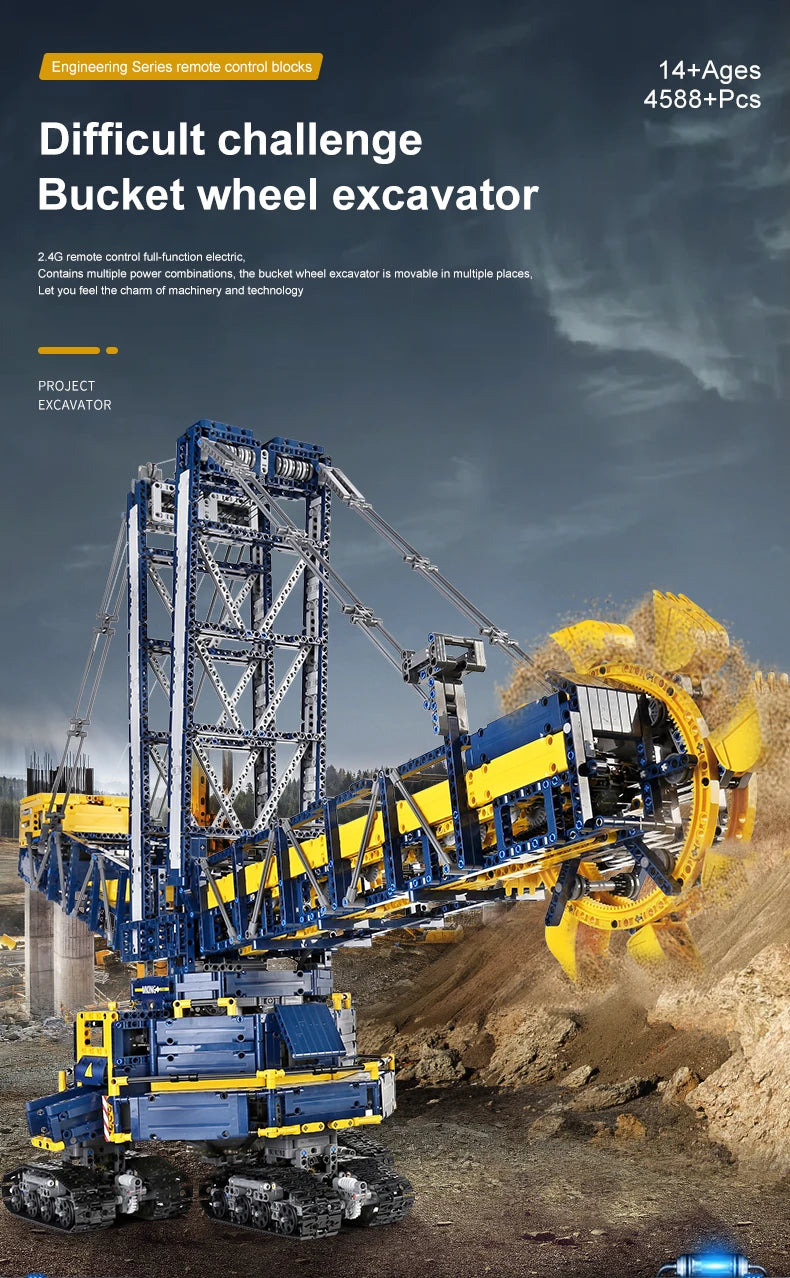 MOULD KING 17006 Technical Bucket Wheel Excavator Building Blocks Remote Control Truck Bricks Toys For Kids Christmas Gifts