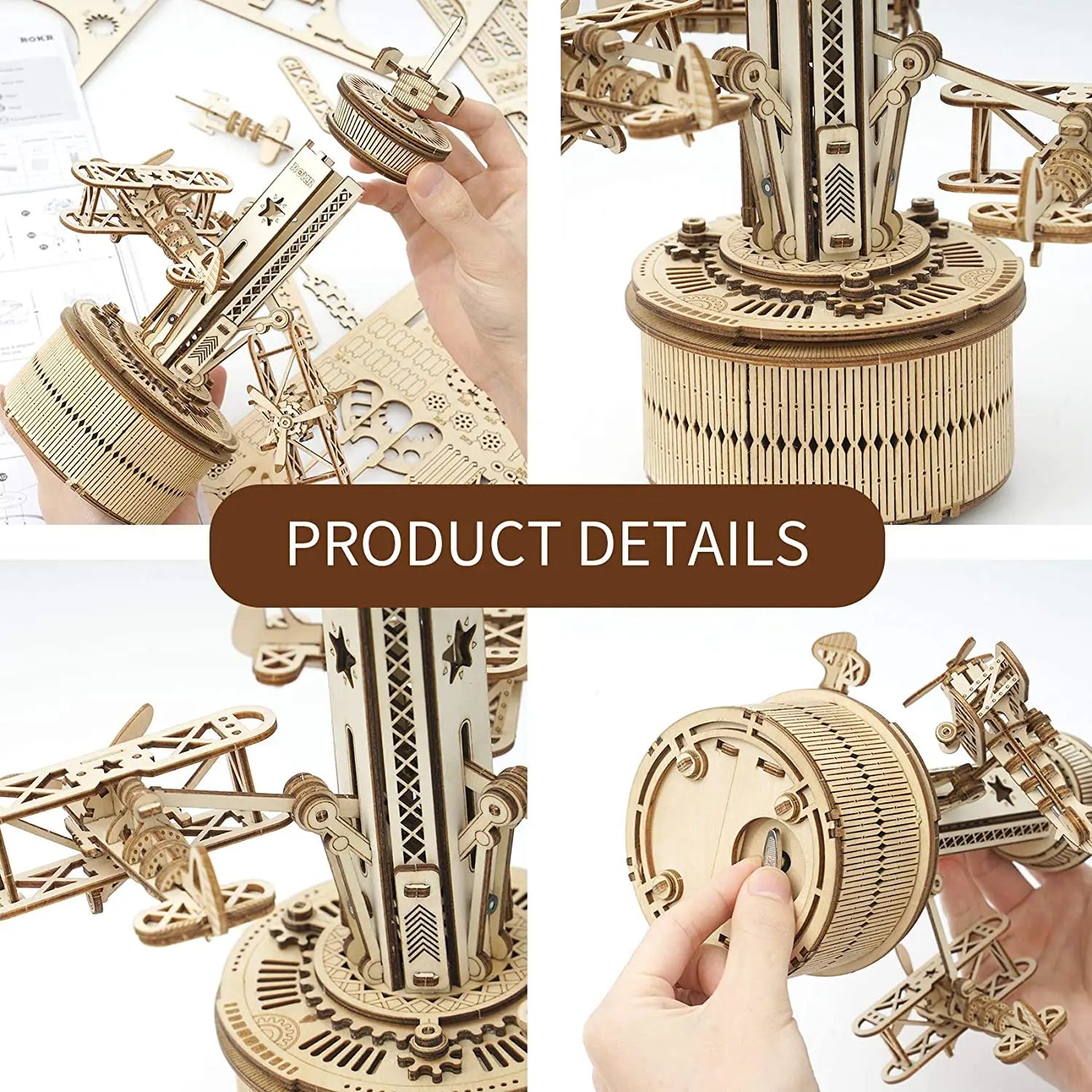 Robotime Rokr DIY 3D Starry Night Wooden Model Building Kit 84pcs Rotatable Assembly Music Box Educational Toy for Kids Adults