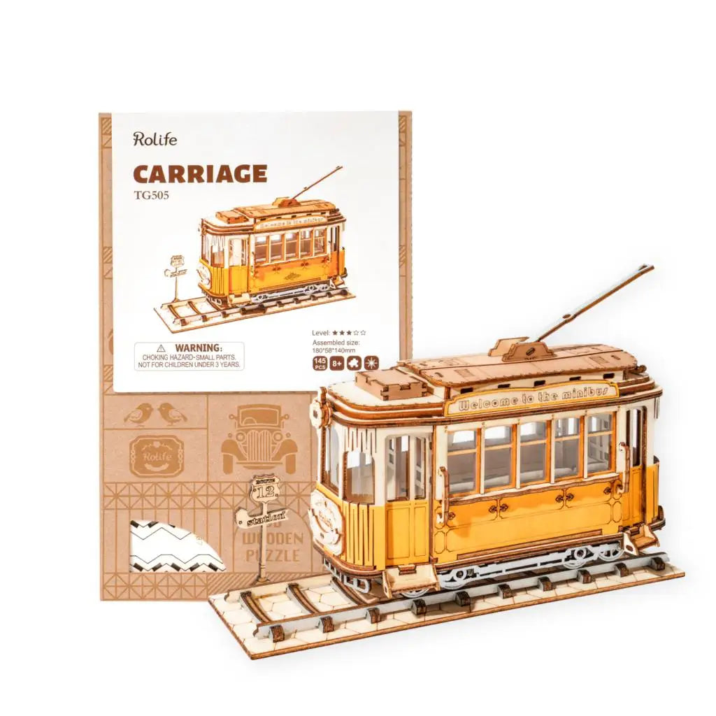 Robotime 3 Kinds DIY 3D Transportation Wooden Model Building Kits Vintage Car Tramcar Carriage Toy Gift for Children Adult