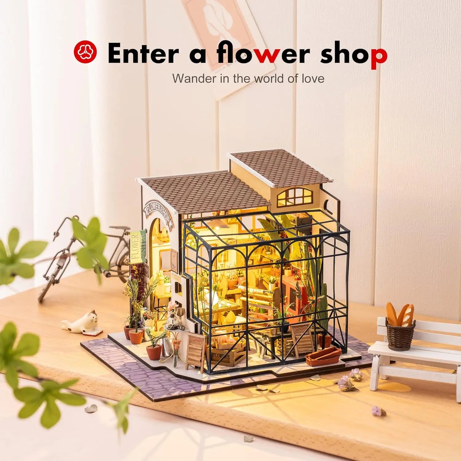 Robotime DIY Dollhouse Kit Mini House with Furnitures Accessories 1:24 Scale Craft Kit Emily's Flower Shop