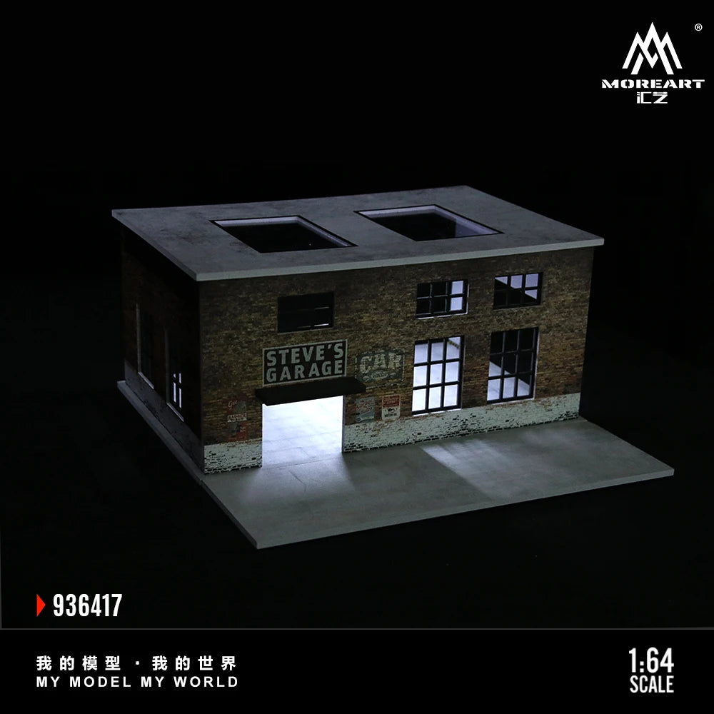 Diorama 1/64 Car Garage Model LED Lighting City Factory Car Parking Lot Scene Building Display Model Toys
