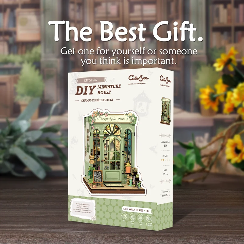 Cutebee DIY Miniature Booknook 3D Wooden Puzzle Bookshelf Insert for Dollhouses Perfect Child Birthday Gift Home Decor
