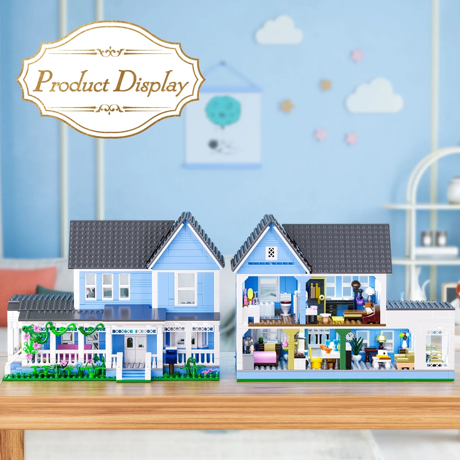 BuildMOC Lorelai Girls Movie House Building Block Girls Blue Palace Model Toys Ideas Hut Set Children Gifts (1107PCS)