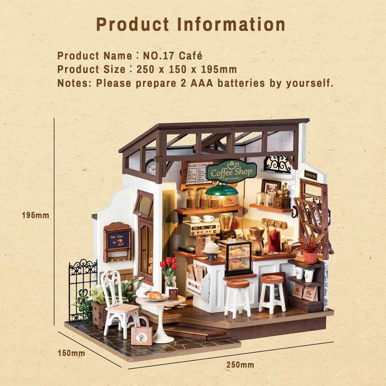 Robotime Rolife NO.17 Cafe 3D Puzzle DIY Miniature Dollhouse Kit Crafts Hobbies Amazing Gift for Women Children DG162