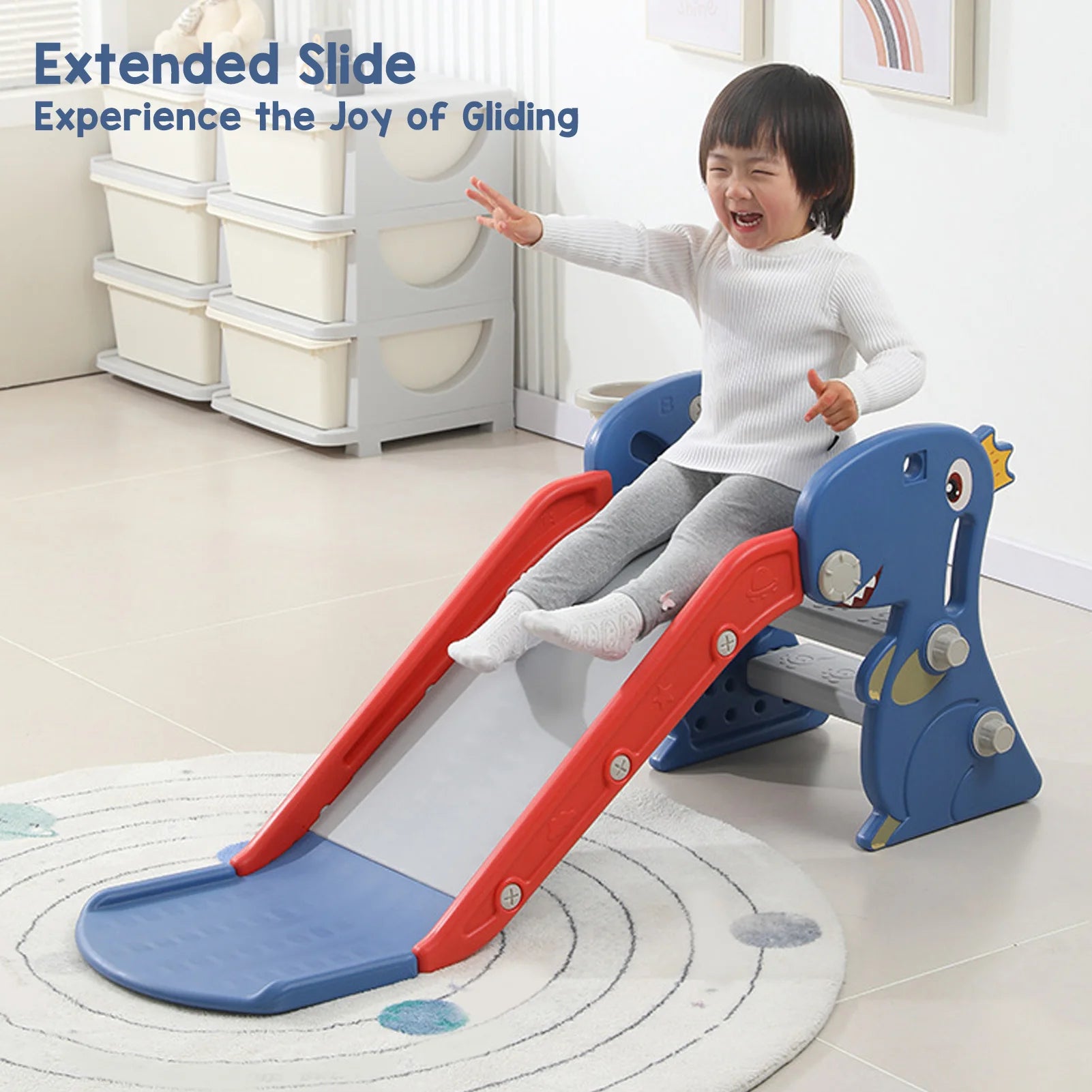 Indoor Slide Blue Construction Multipurpose Folding Slide with Basketball Hoop Climber for 0 To 3 Years Old for Backyard