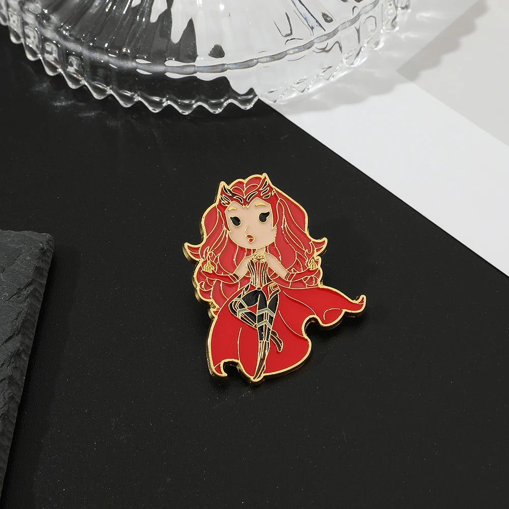 Marvel Superhero Wanda Django Maximoff Brooch Avengers Scarlet Witch Enamel Pins for Clothing Badge Accessories for Fans Gifts