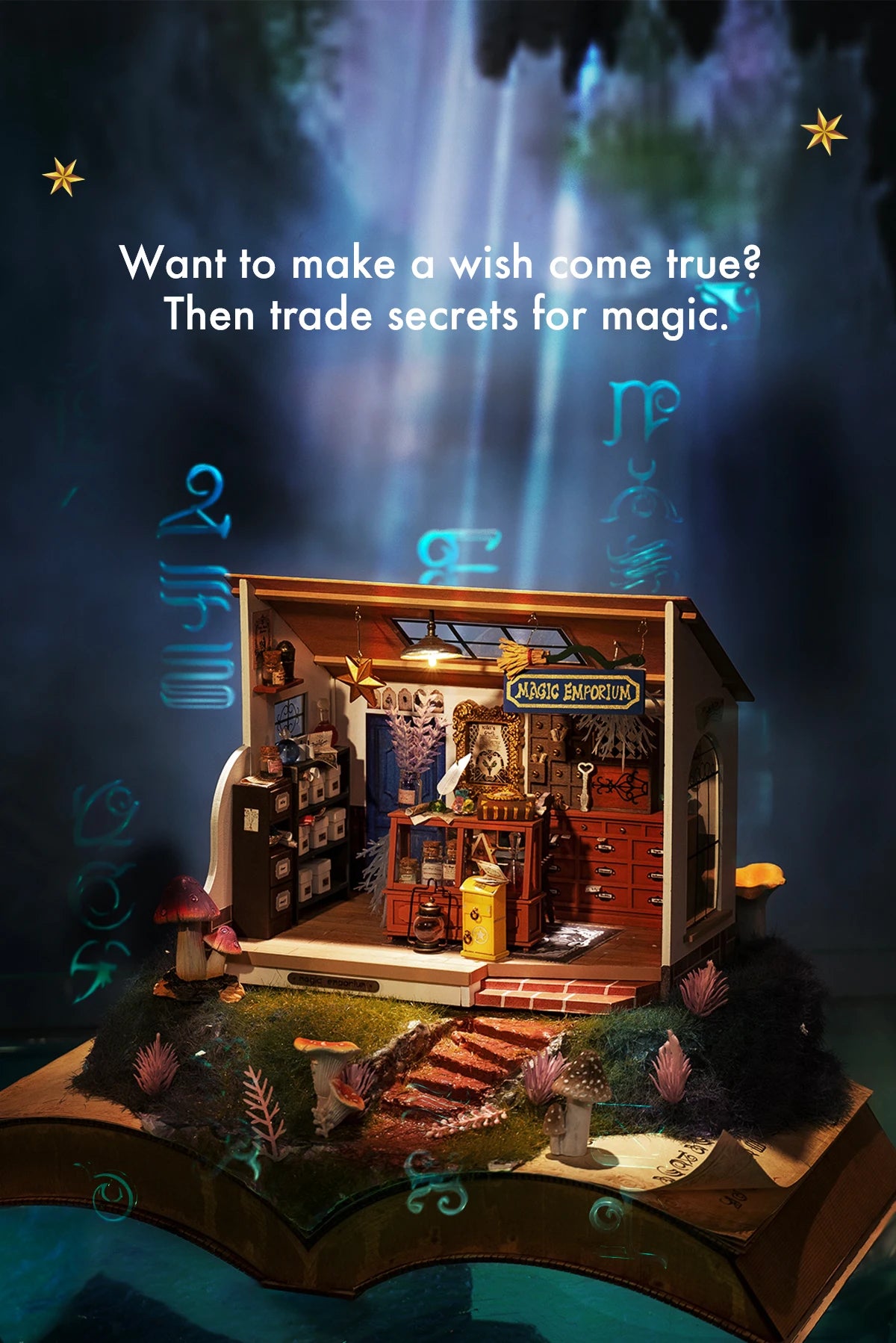 Robotime Rolife DIY Mystery Archives Bureau Decorative Ornament Kids Adult Miniature Fantasy Magic Doll House Wooden Kit Toy