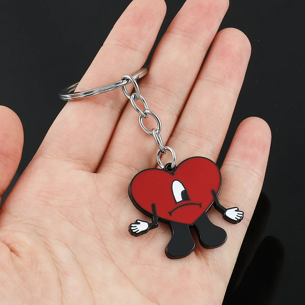 Rap Singer Bad Bunny Red Hear Necklace Cute Bad Rabbit Enamel Pendant Collares for Fans Rapper Accessories