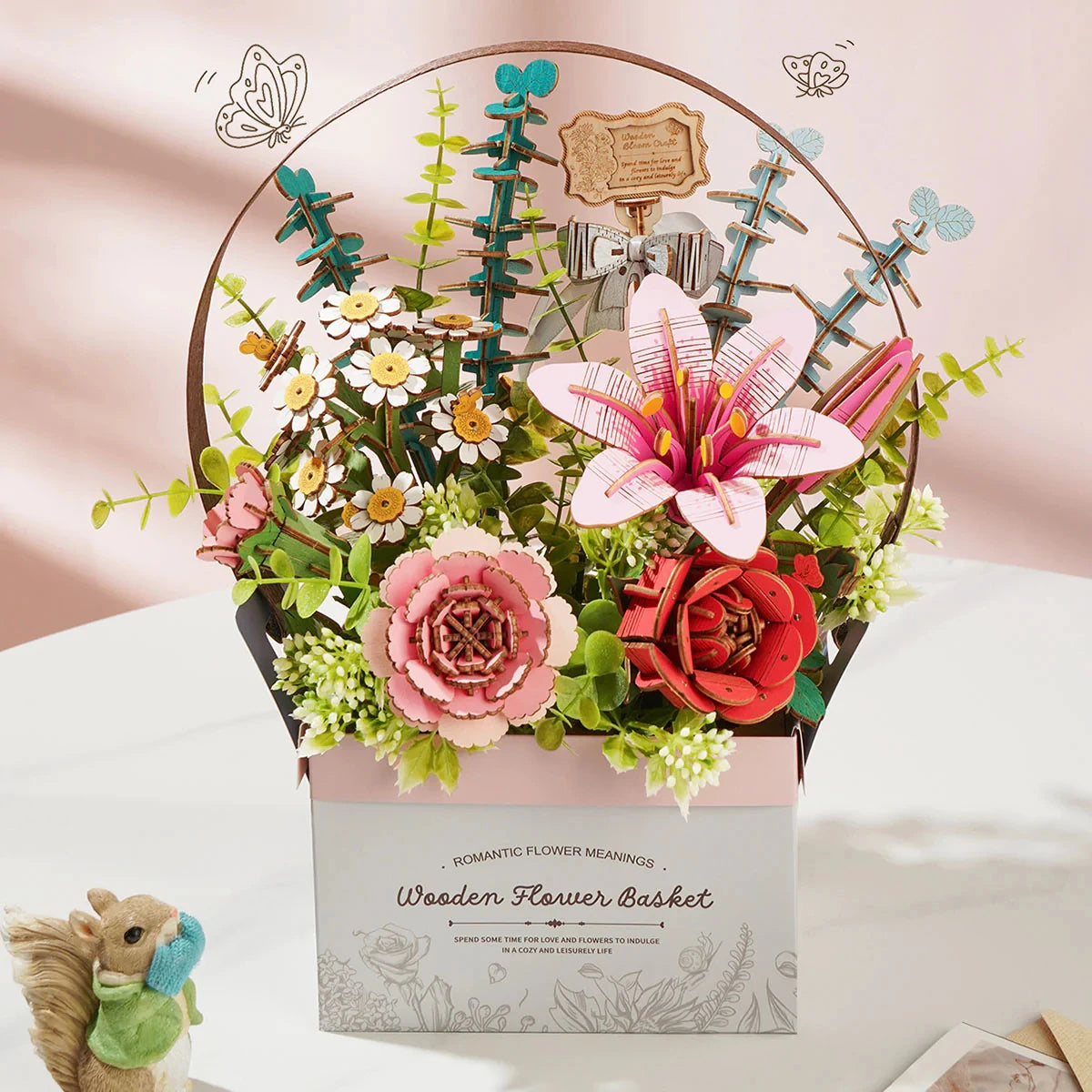 Robotime Rowood Flower Basket DIY 3D Wooden Puzzle Handscraft Flower Gifts for Girls friend Home Decoration Design