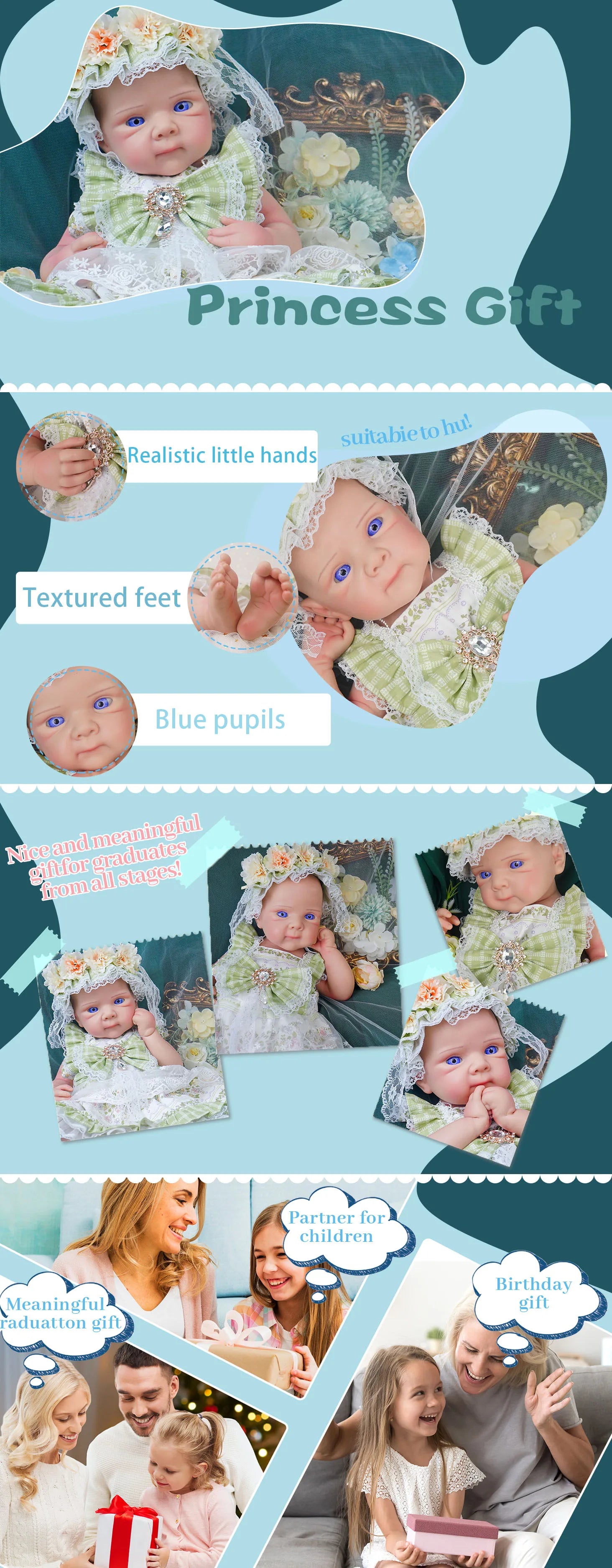 20.47INCH Big Reborn Full Body Silicone Doll Adorable Smile Newborn Baby Girl