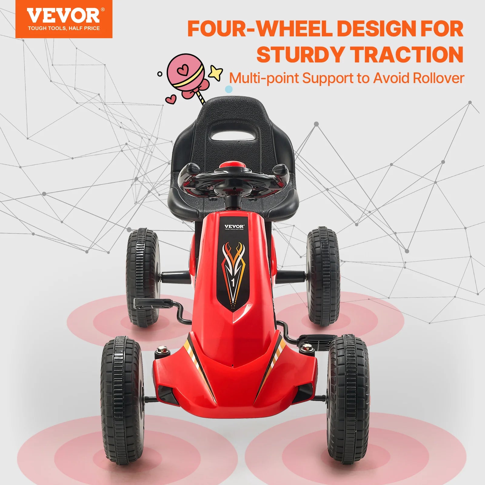 SucceBuy 66lbs Kid Pedal Go Kart 4 Wheel Off-Road Pedal Ride On Toys with Adjustable Seat Outdoor Racer Pedal Car for Boys Girls