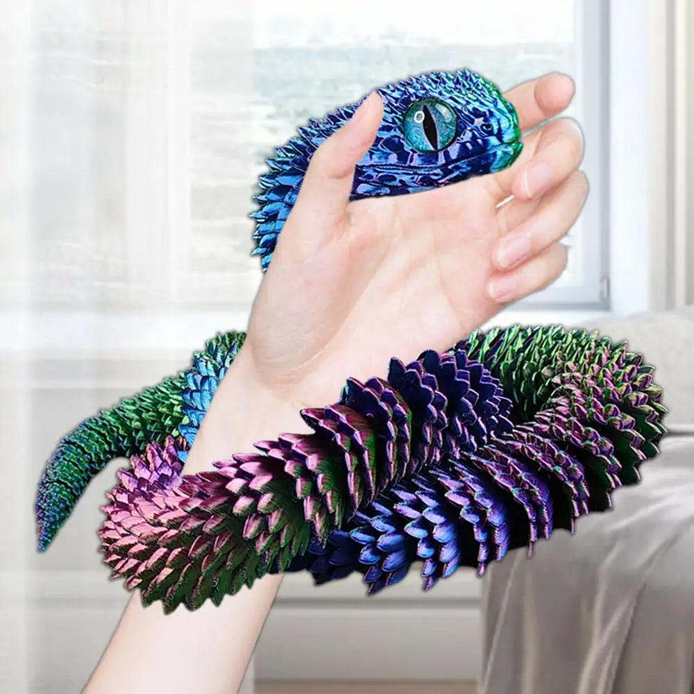 3D Printed Snake Model Toy Body Joint Movable Vipers Toys 3D Printed Snake Fidget Toy Simulation Snake Figurine Table Decoration