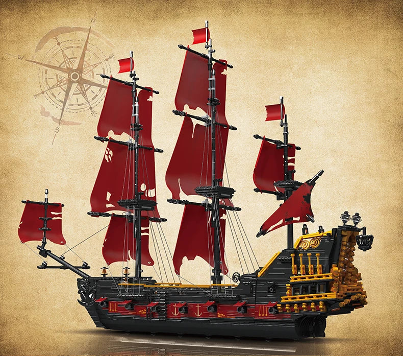 Mould King 13197 Pirate Ship Building Blocks Flying Dutchman Boat Construction Kit for Adults Kids Bricks Toys Christmas Gifts