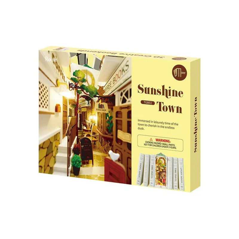 Robotime Rolife Book Nook DIY Dollhouse Furniture 4 Kinds Booknook Bookends Model Kit with LED Light for Bookshelf Insert Decor
