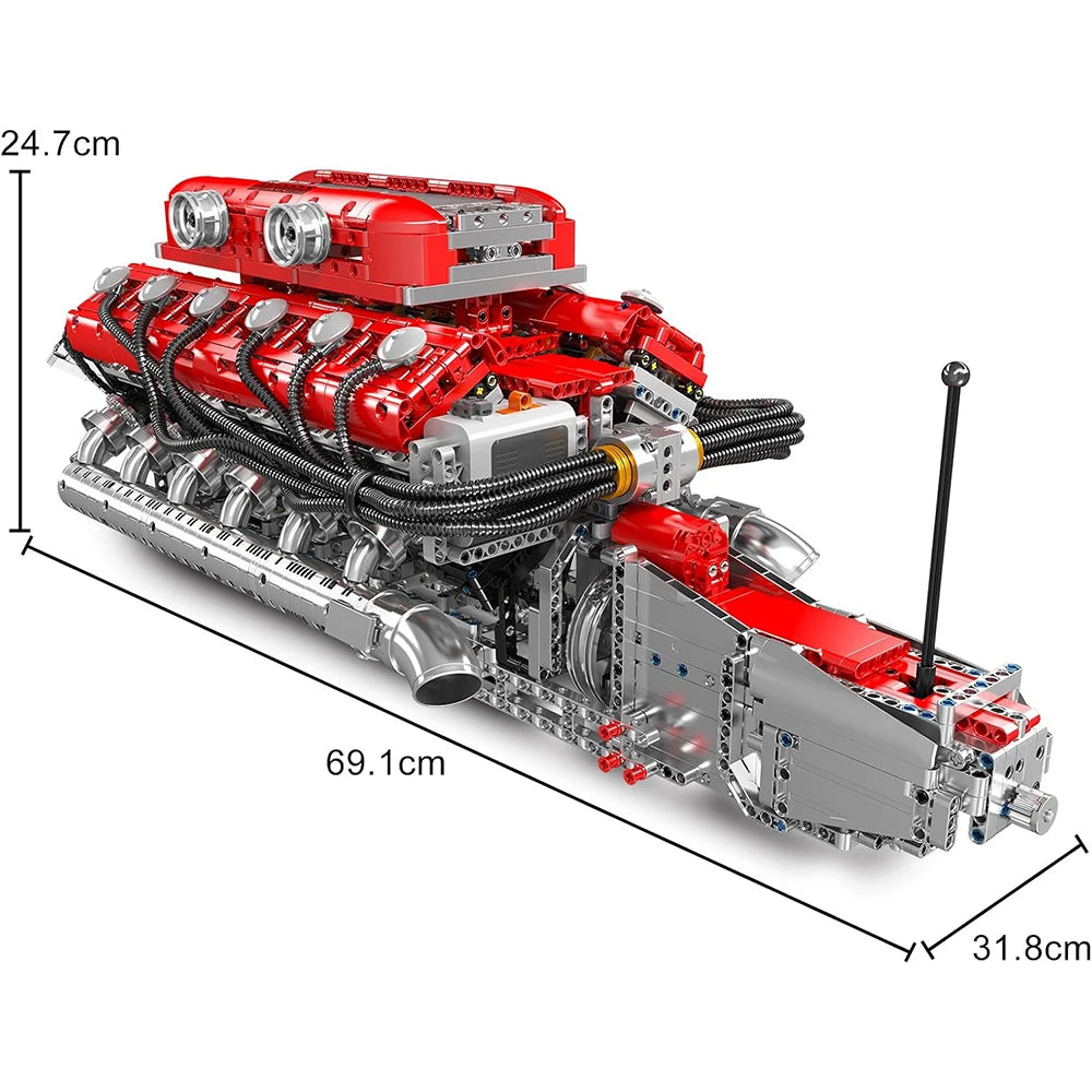 Mould King 10169 V12 Engine Building Blocks Assembly Toy Electric Motor Drive Bricks Kit 12-Cylinder Car Engine Model