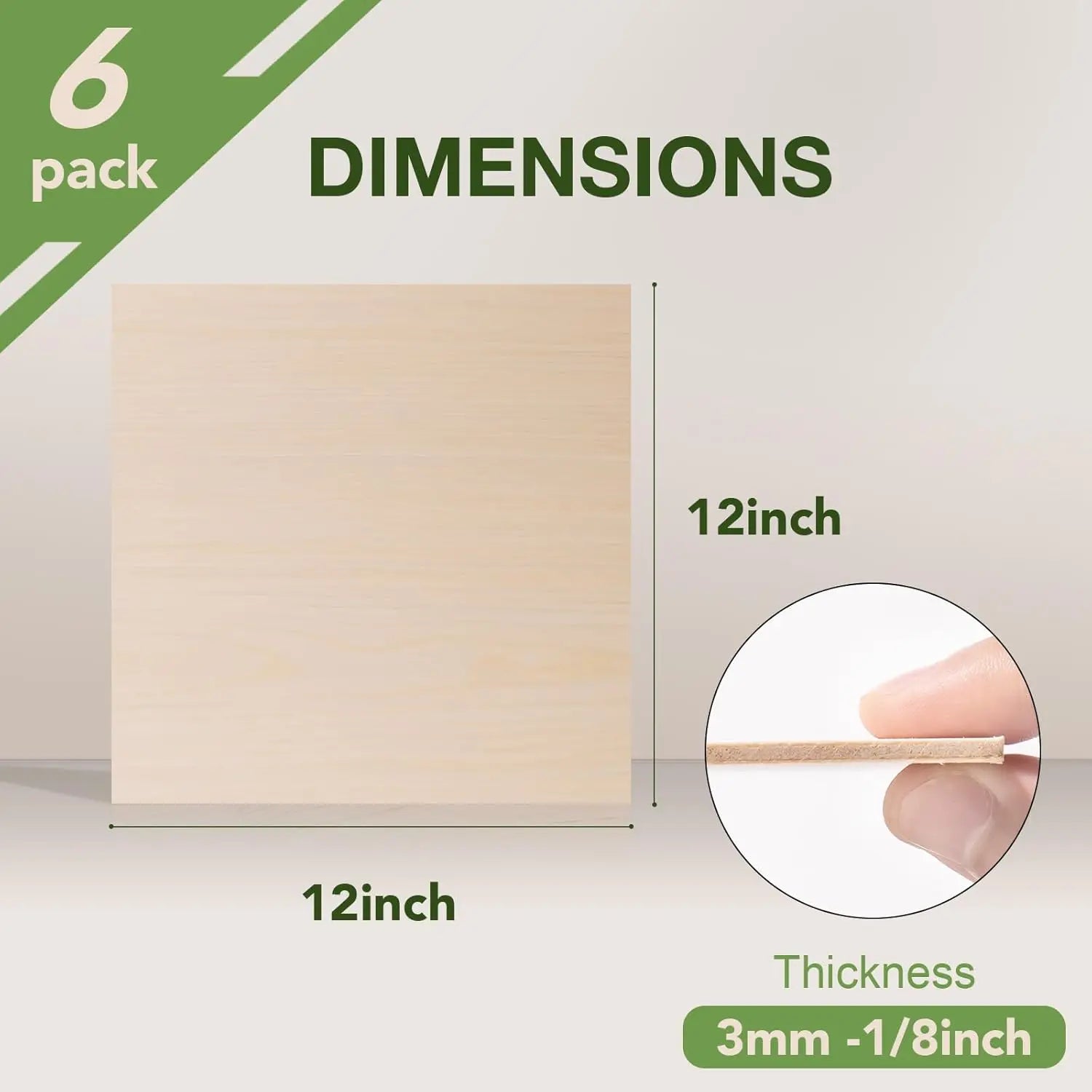 Robotime 6 Pack Maple Plywood 1/8 12x12x1/8inch 3mm Wood Sheets Thin Unfinished Maple Plywood for Laser Cutting and Engraving