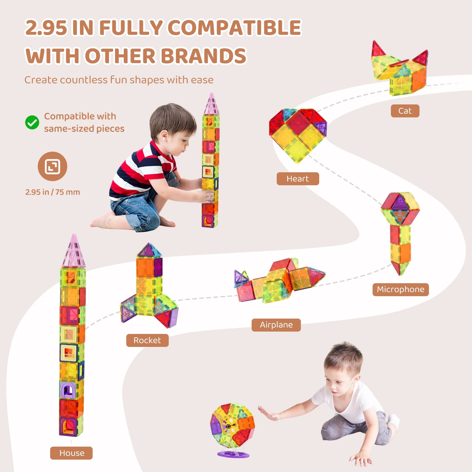 SucceBuy 121 PCS Children Magnetic Tiles Set Magnetic Building Blocks STEM Educational Construction Stacking Toys for Kids Gifts