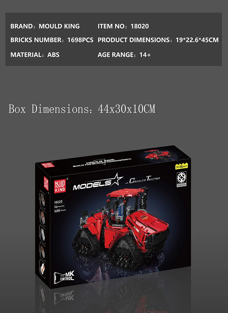 Mould King 18020 Technical Car Toys MOC-35270 APP&RC Pneumatic Crawler Tractor Building Block Brick Set Kids Christmas Gift