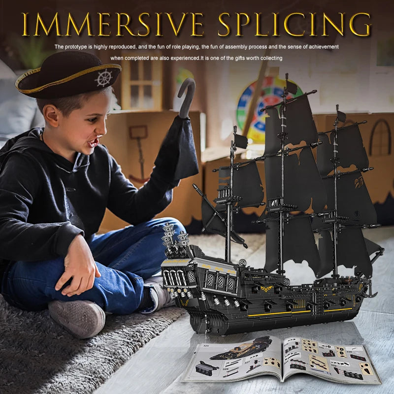 Mould King 13197 Pirate Ship Building Blocks Flying Dutchman Boat Construction Kit for Adults Kids Bricks Toys Christmas Gifts