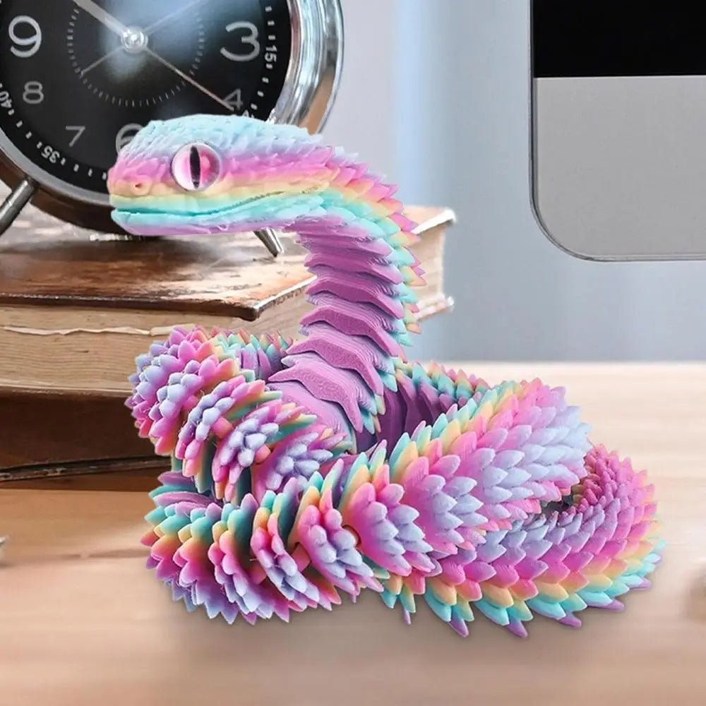 3D Printed Snake Model Toy Body Joint Movable Vipers Toys 3D Printed Snake Fidget Toy Simulation Snake Figurine Table Decoration