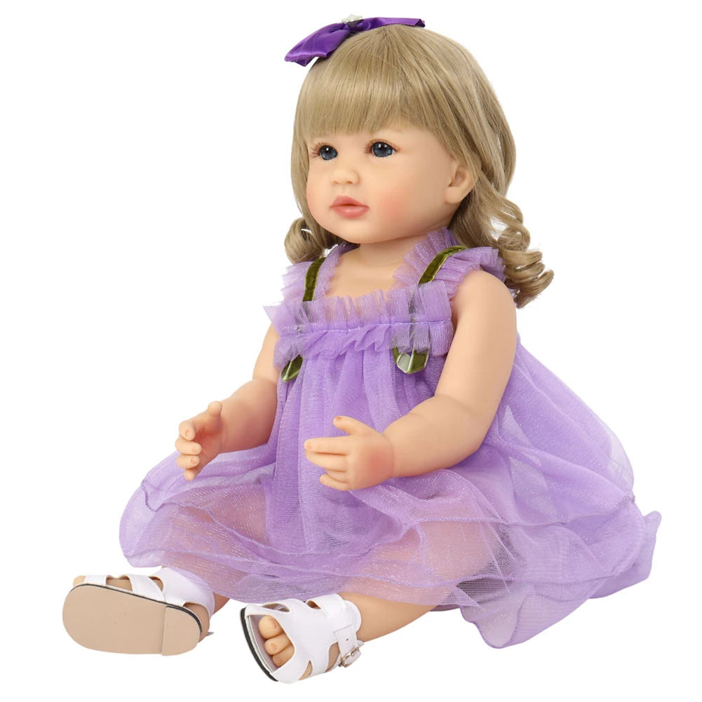 Fashion 55cm Simulation Princess Dolls Toy Mini Cute Purple Dress Baby Series Doll with Golden Curly Hair For Kids Kawaii Dolls