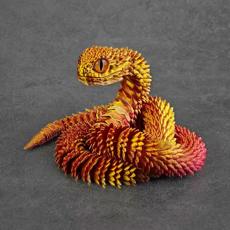 3D Printed Snake Model Toy Body Joint Movable Vipers Toys 3D Printed Snake Fidget Toy Simulation Snake Figurine Table Decoration