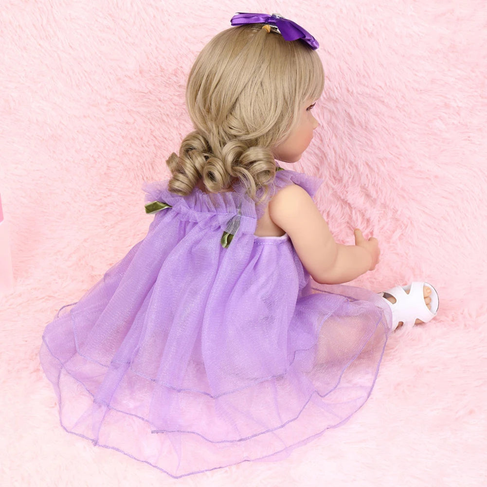Fashion 55cm Simulation Princess Dolls Toy Mini Cute Purple Dress Baby Series Doll with Golden Curly Hair For Kids Kawaii Dolls