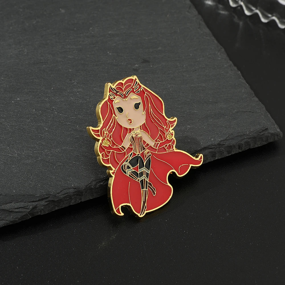 Marvel Superhero Wanda Django Maximoff Brooch Avengers Scarlet Witch Enamel Pins for Clothing Badge Accessories for Fans Gifts