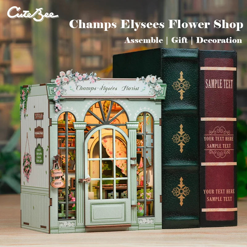 Cutebee DIY Miniature Booknook 3D Wooden Puzzle Bookshelf Insert for Dollhouses Perfect Child Birthday Gift Home Decor